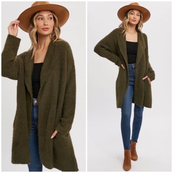 Sweaters - SOLD OUT Green Soft Fuzzy Drape Front Dolman Oversized Knit Cardigan Sweater